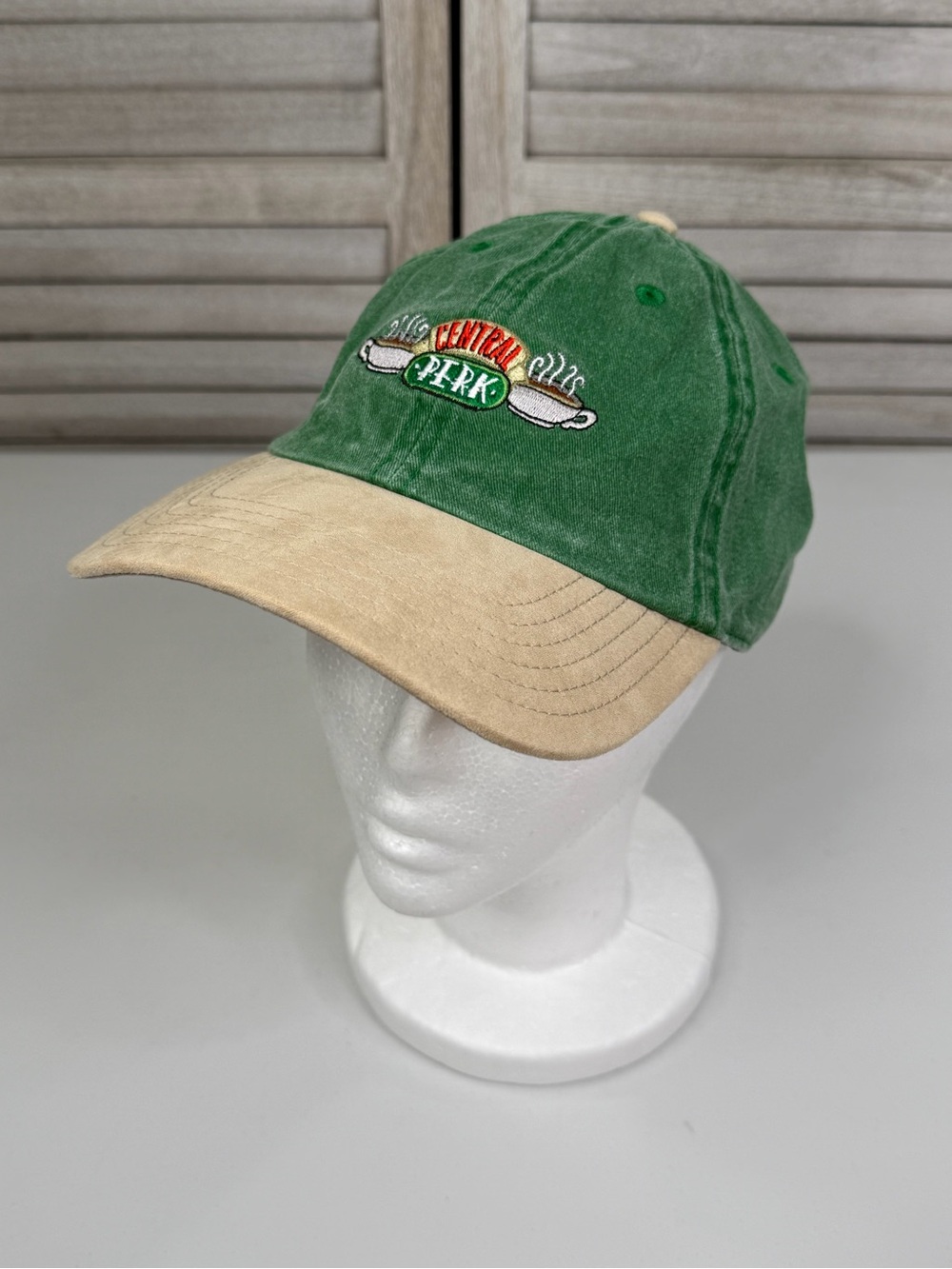 FRIENDS Central Perk Dad Hat Distressed Faux Suede Bill Green/Tan Unisex-OS